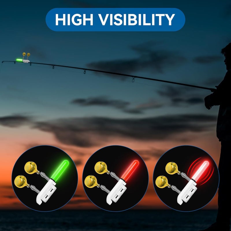 DunkTeam 6PCS Night Fish Strike Alert Glow Stick Alert, Fishing Bite Alarm Bite Alarm, LED Fishing Alarm with Bell, Fishing Glow Sticks with 8PCS CR425 Battery - Image 5